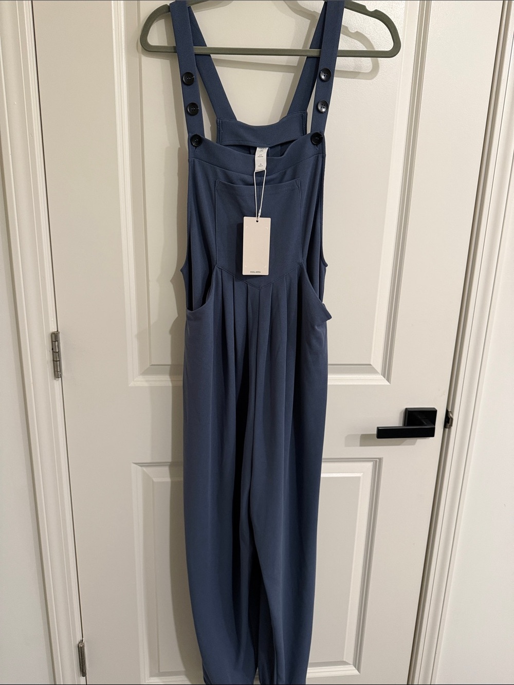 HALARA Navy Blue Textured Jumpsuit with Front Pockets